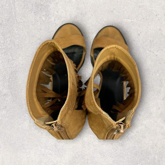 Wild Diva Vive68 fringe ankle cuff high heel platforms Chestnut (Beige) Size 10 - Picture 4 of 8